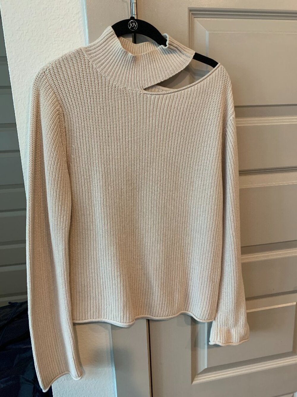 Tan Mock Neck Cut-Out Sweater